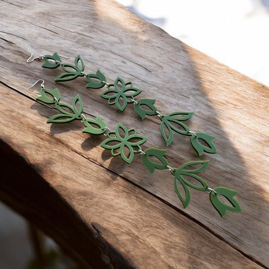 Matte Sage Jeweltone XxL Floral Drop Earrings