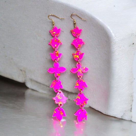 Hot Pink Gold Flake Mini Floral earrings