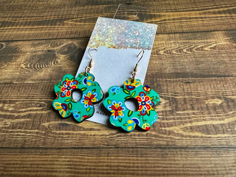 Ojibwe Floral Wood Earrings