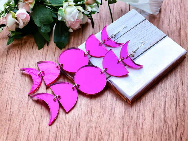 Pink Mirror Moon Phase Earring