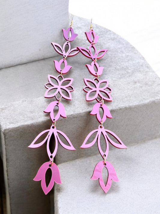 Mauve metallic XxL Floral Drop Earrings