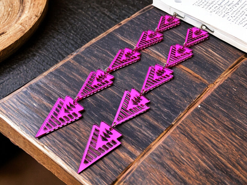 Hot Pink Mirror XXl Arrow Earrings