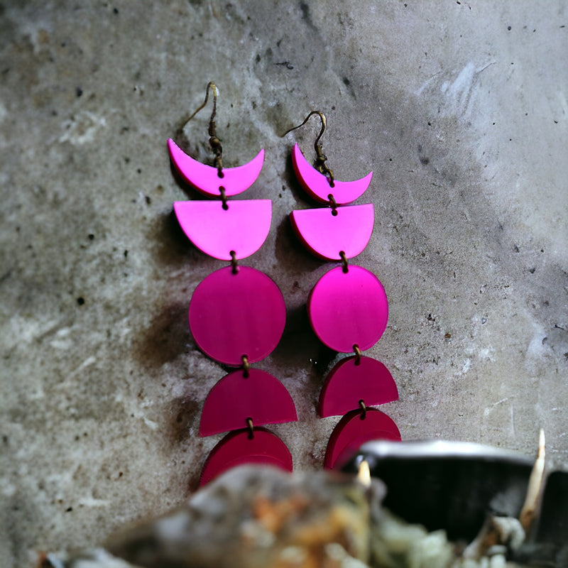 Magenta Metallic Moon Phase Earring