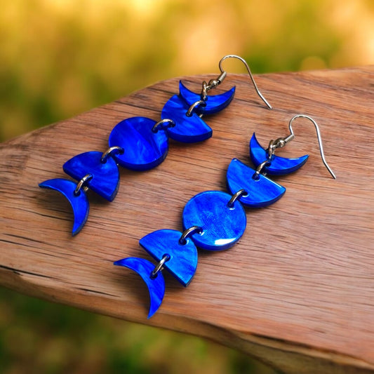 Cobalt Pearl Mini Moon Phase Earrings