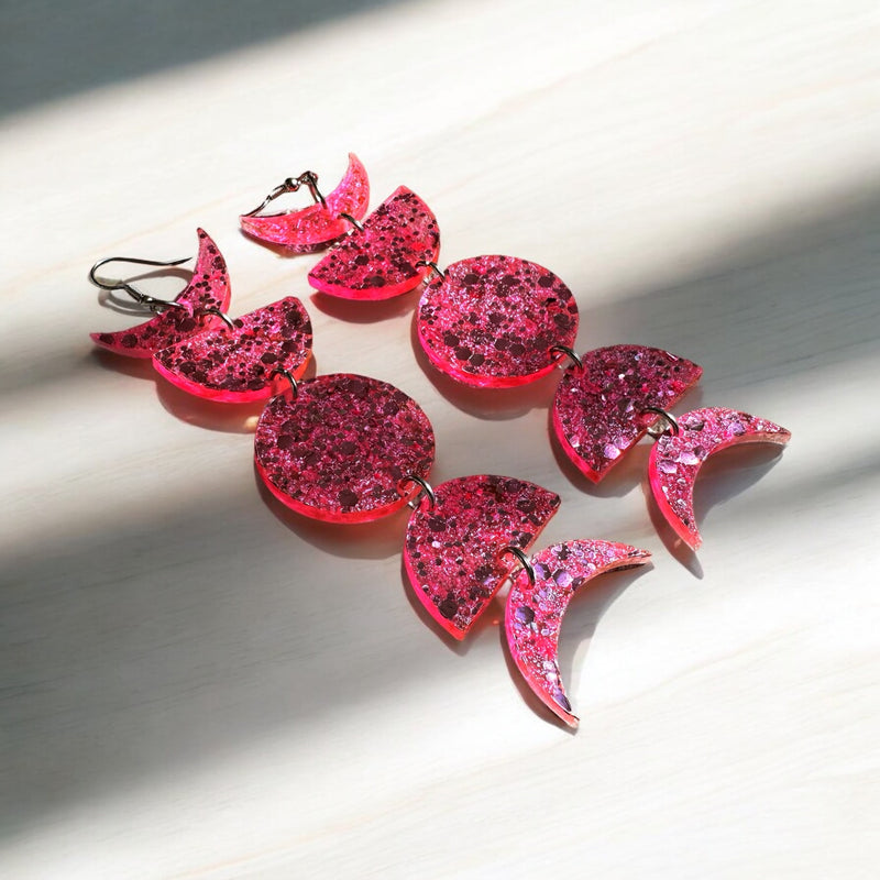 Holo Pink Moonphase Earrings