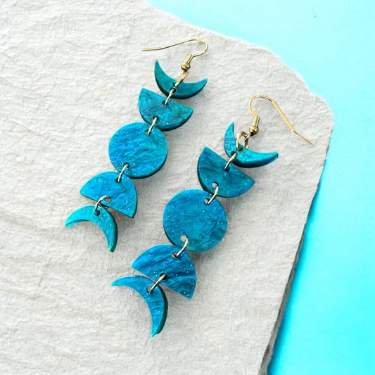 Cyan Pearl Mini Moon Phase Earrings