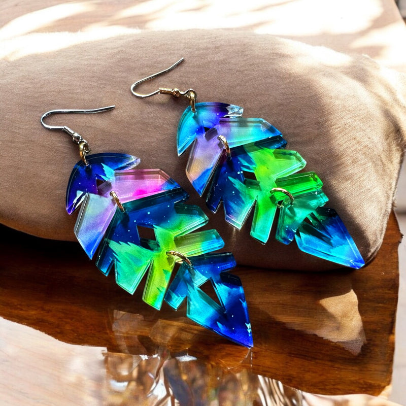 Mystical Northern Lights Feather Earrings