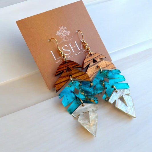 Zebra Turquoise Feather Earrings
