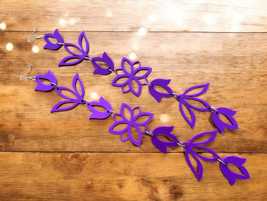 Matte Purple Jeweltone XxL Floral Drop Earrings