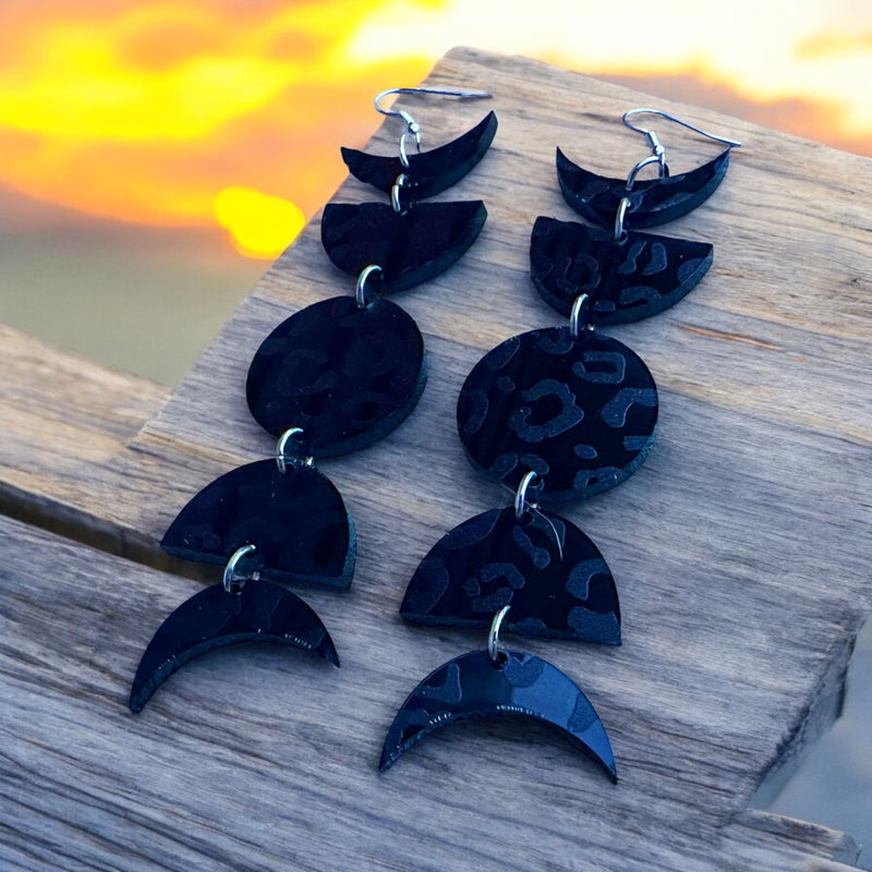 Black Cheetah Moonphase Earrings