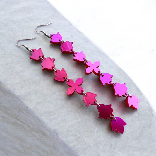 Hot pink mirror Mini Floral earrings