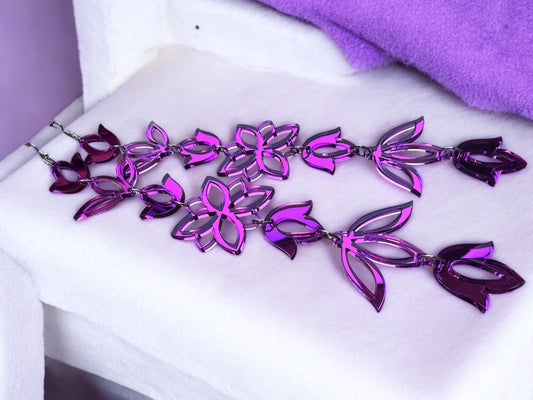 Purple Mirror XxL Floral Drop Earrings