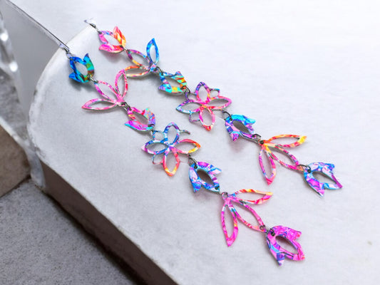 Iridescent Crackle XxL Floral Drop Earrings