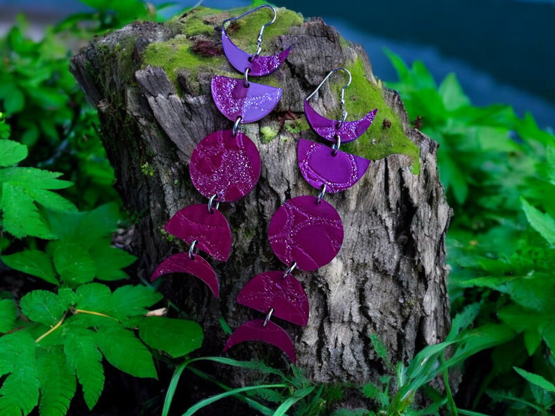 Maroon Glitter Swirl Moonphase Earrings