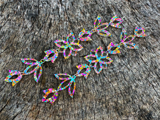 Disco Party Flake Floral Drop Earrings