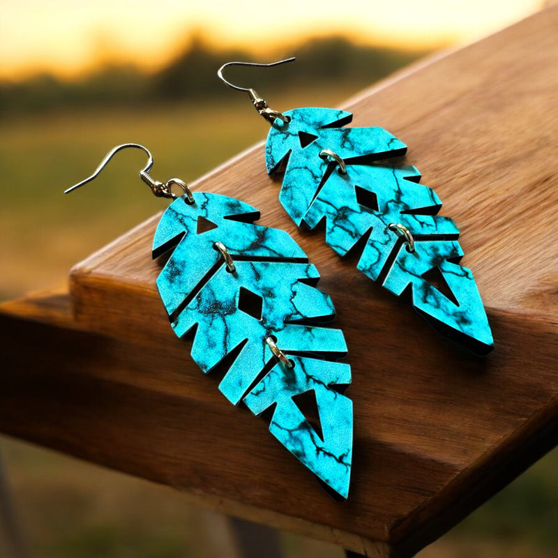 Turquoise Feather Earrings