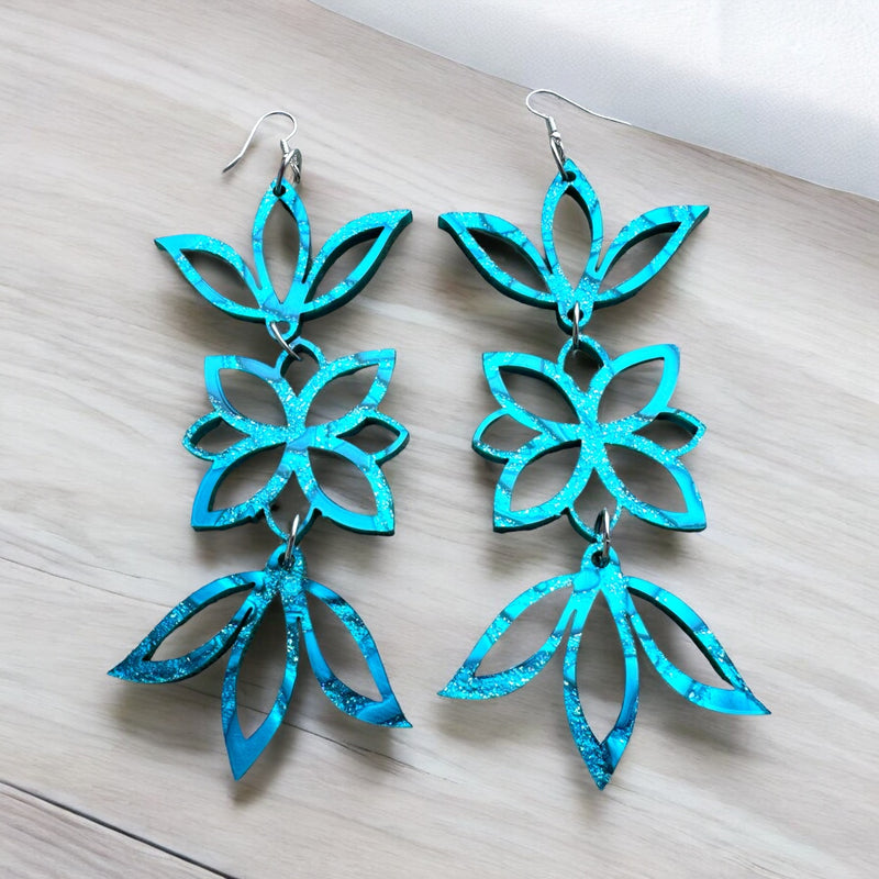 Teal glitter swirl Heather Acrylic Earrings