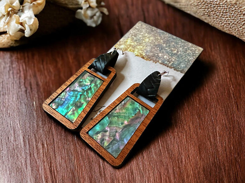 Aromatic Cedar & Abalone Inlay Earrings