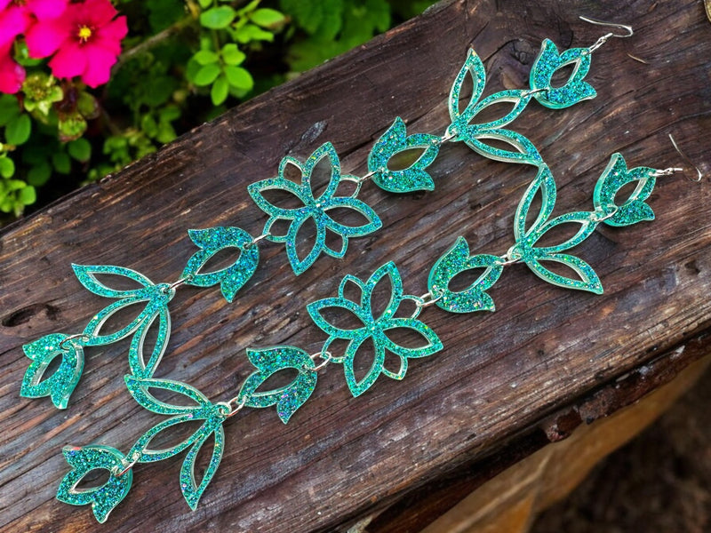 Turquoise diamond xxl Floral Drop Earrings