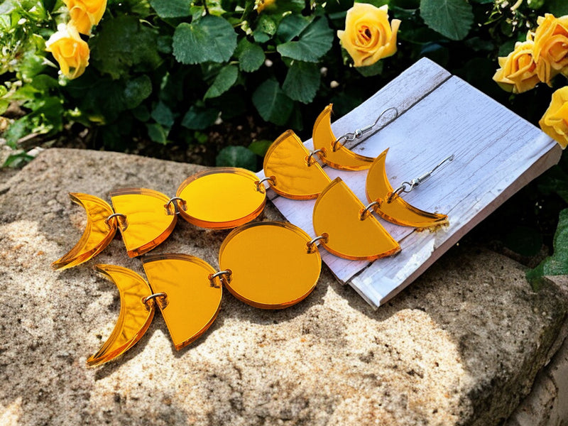 Amber Mirror Moon Phase Earring