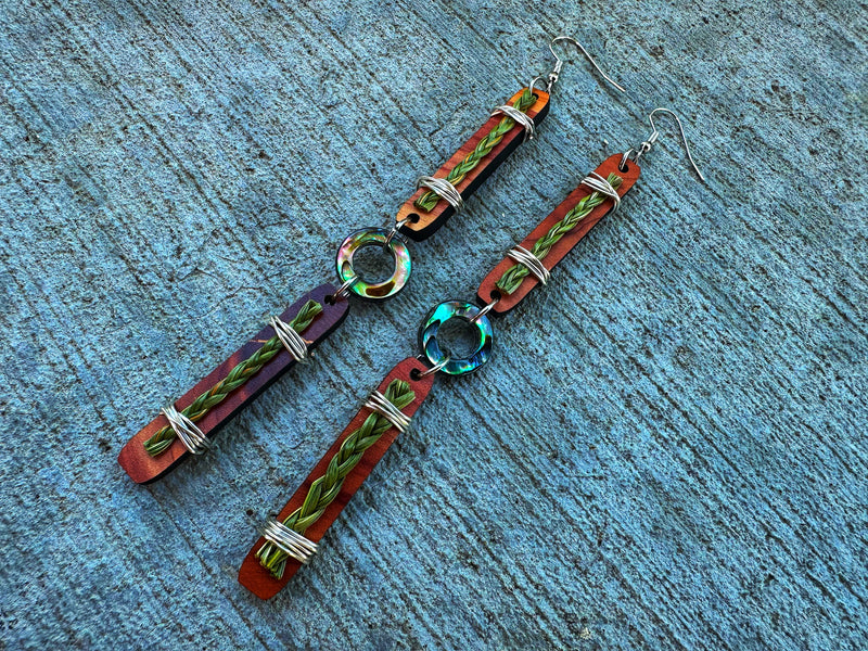 Sweetgrass & Abalone double Bar Earrings