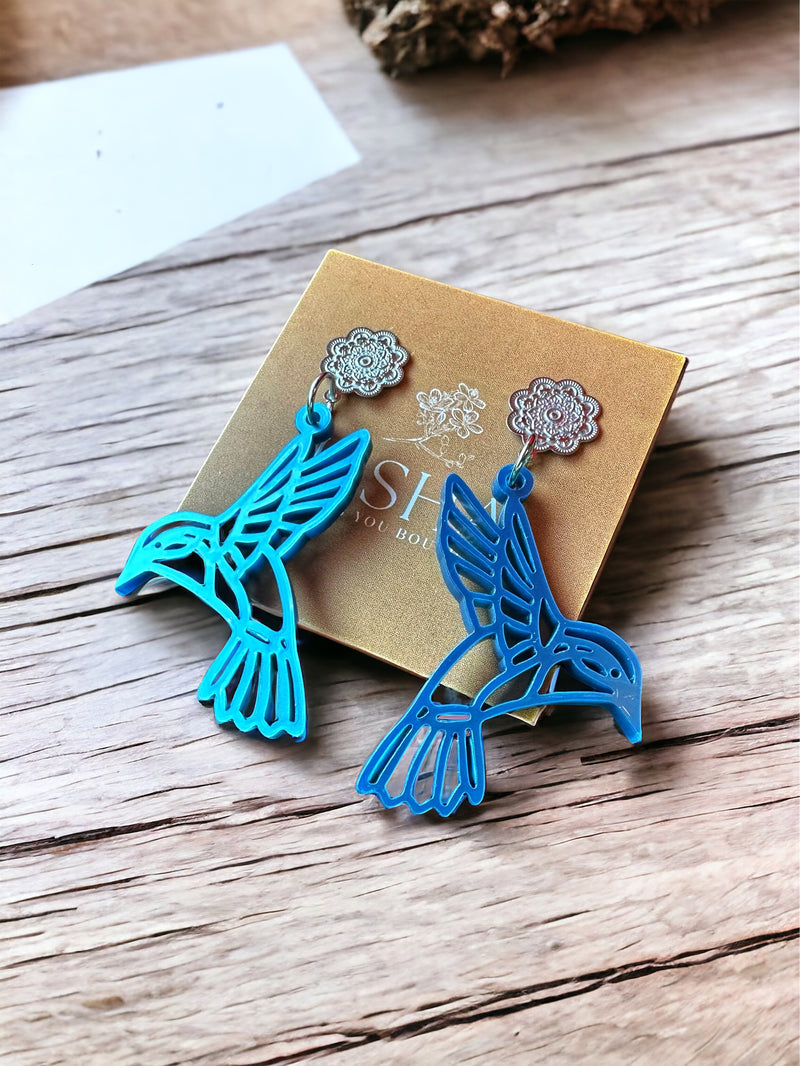 Turquoise Hummingbird Acrylic Earrings