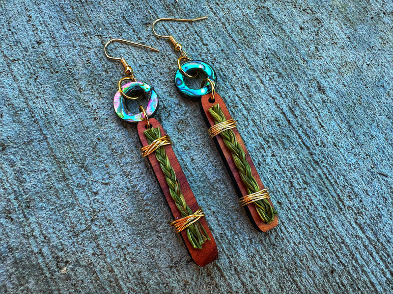 Sweetgrass & Abalone Bar Earrings