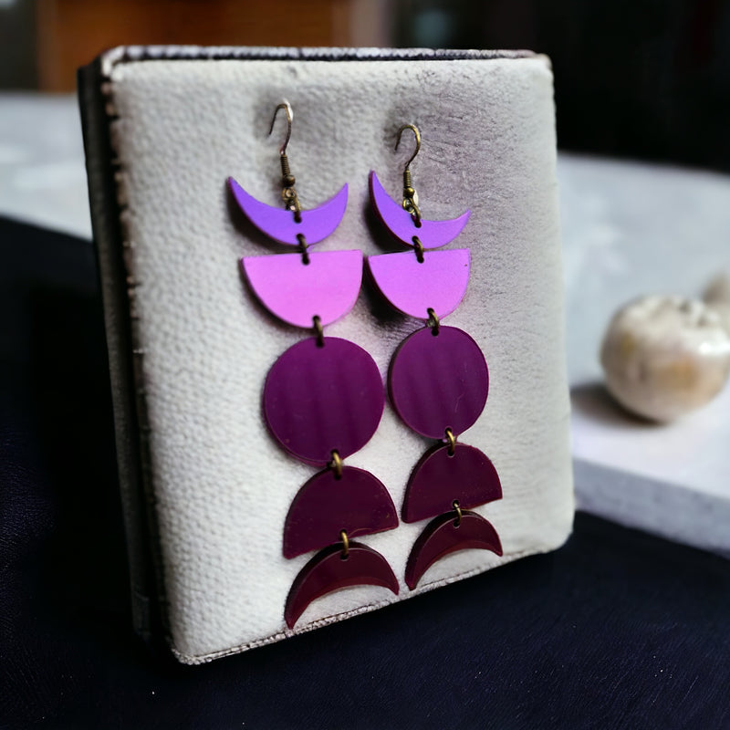 Plum Metallic Moon Phase Earring