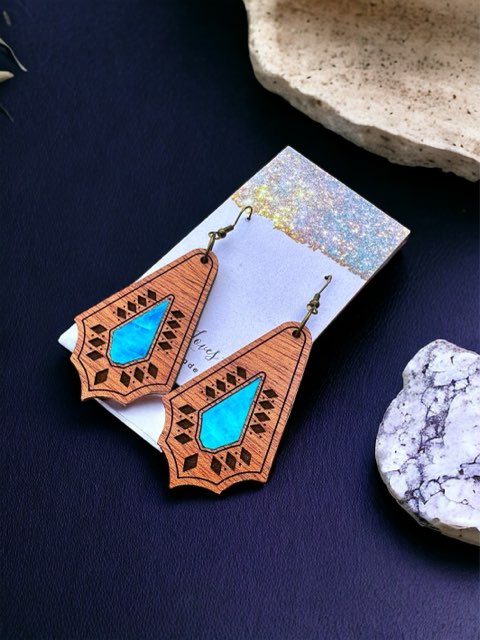 Abalone Inlay Wood Earrings