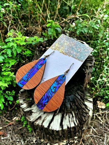 Abalone Inlay Wood Earrings