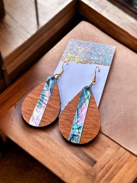 Abalone Inlay Wood Earrings