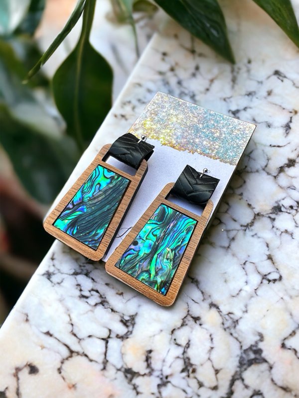 Abalone Inlay Wood Earrings