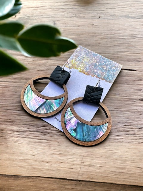 Abalone Inlay Wood Earrings