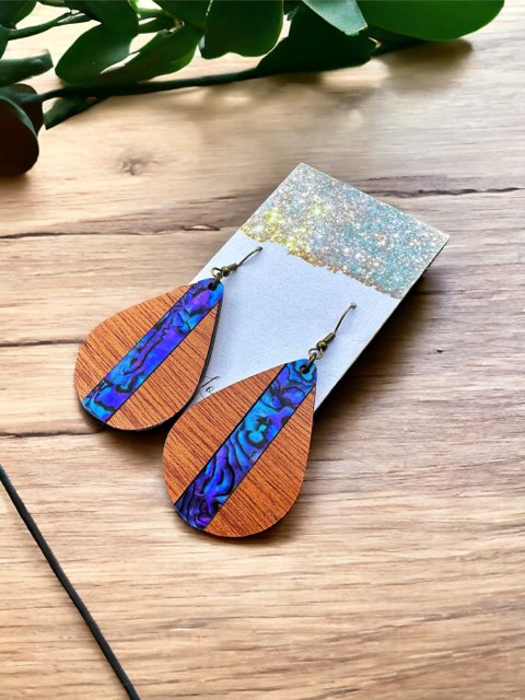 Abalone Inlay Wood Earrings