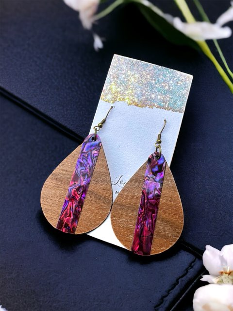 Abalone Inlay Wood Earrings