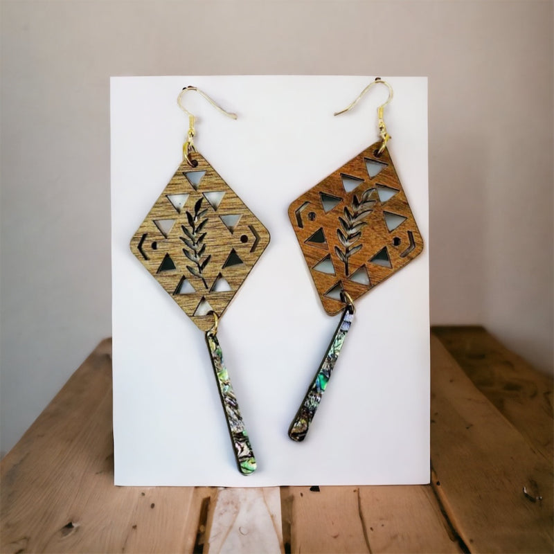 Walnut Wood & Abalone Earrings