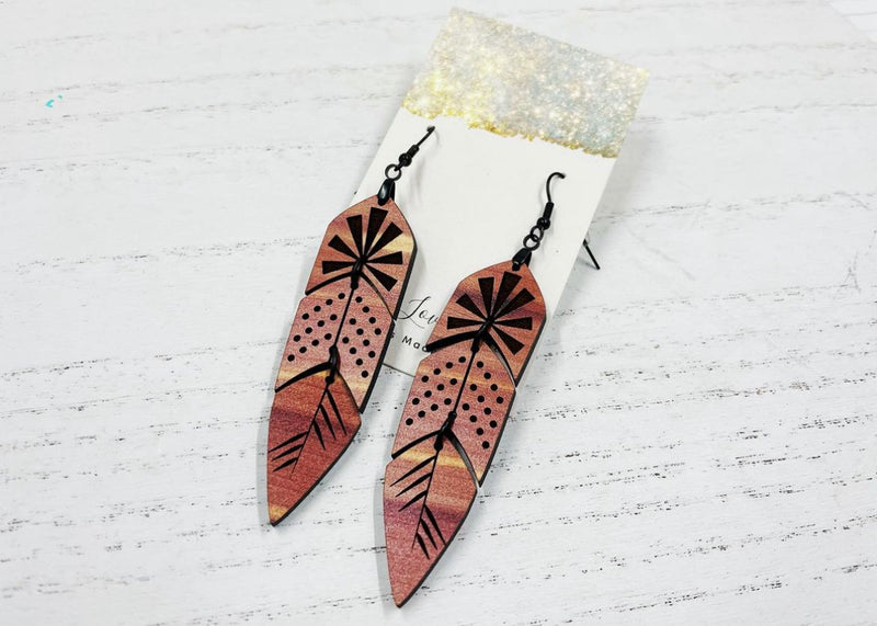 Aromatic Cedar Wood Feather Earrings