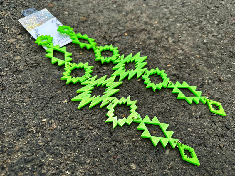 Neon Green pearl XxL Aztec Drop Earrings