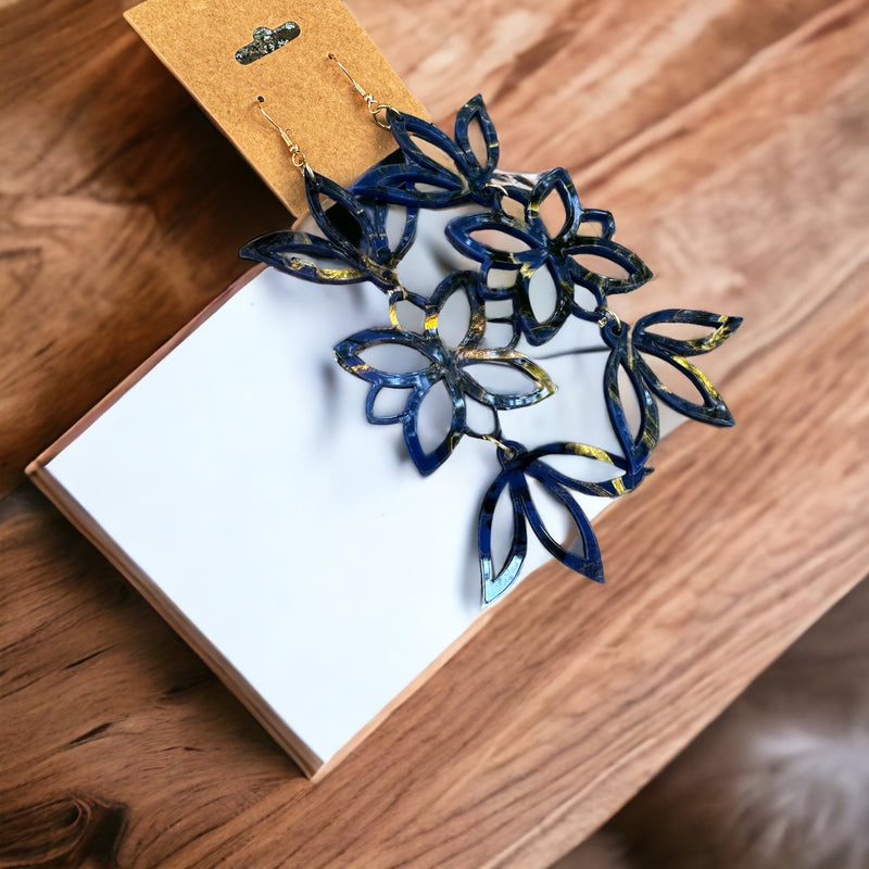 Navy Marble Acrylic Earrings