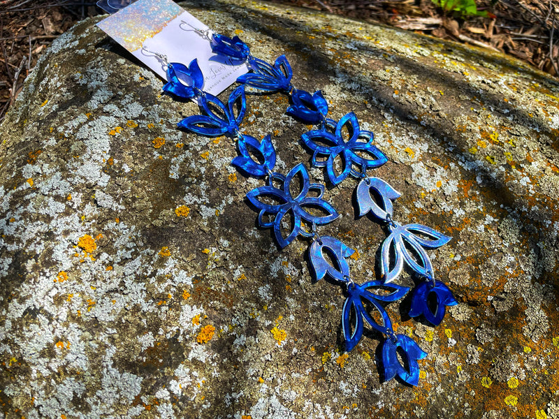 Lapis Shell XxL Floral Drop Earrings