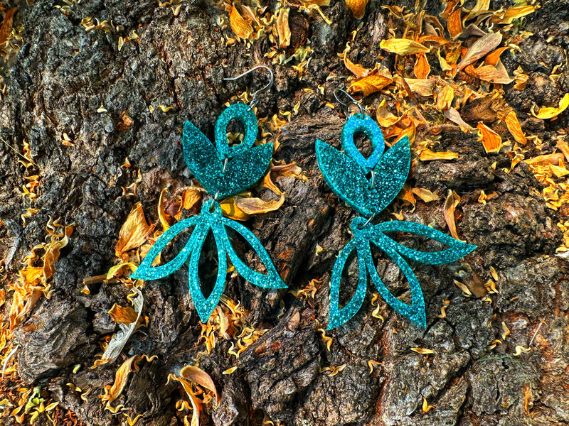 Turquoise Glitter Acrylic Earrings