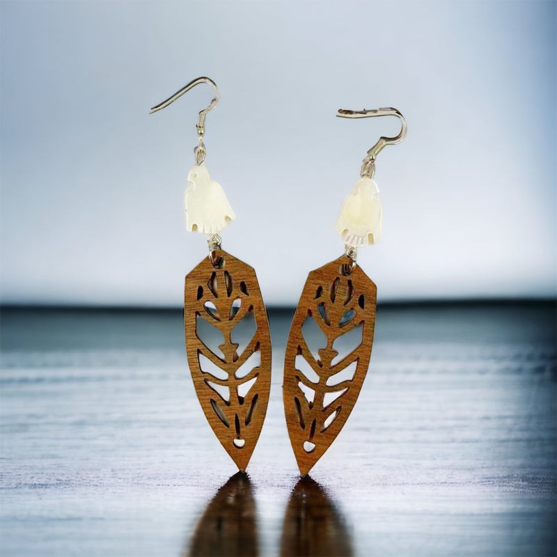 Walnut Wood feather Earrings