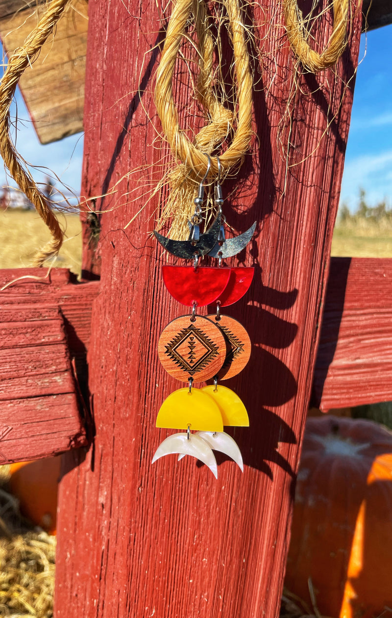 Medicine Wheel Moon Phase Earrings (Cedar Version)