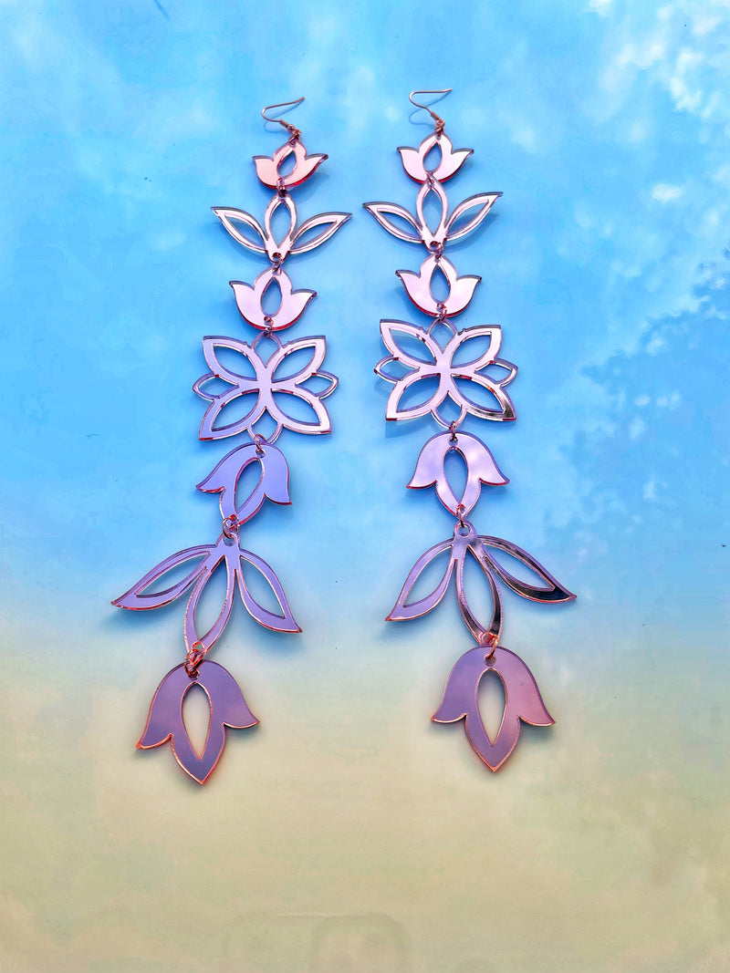 Rose Gold Mirror XxL Floral Drop Earrings