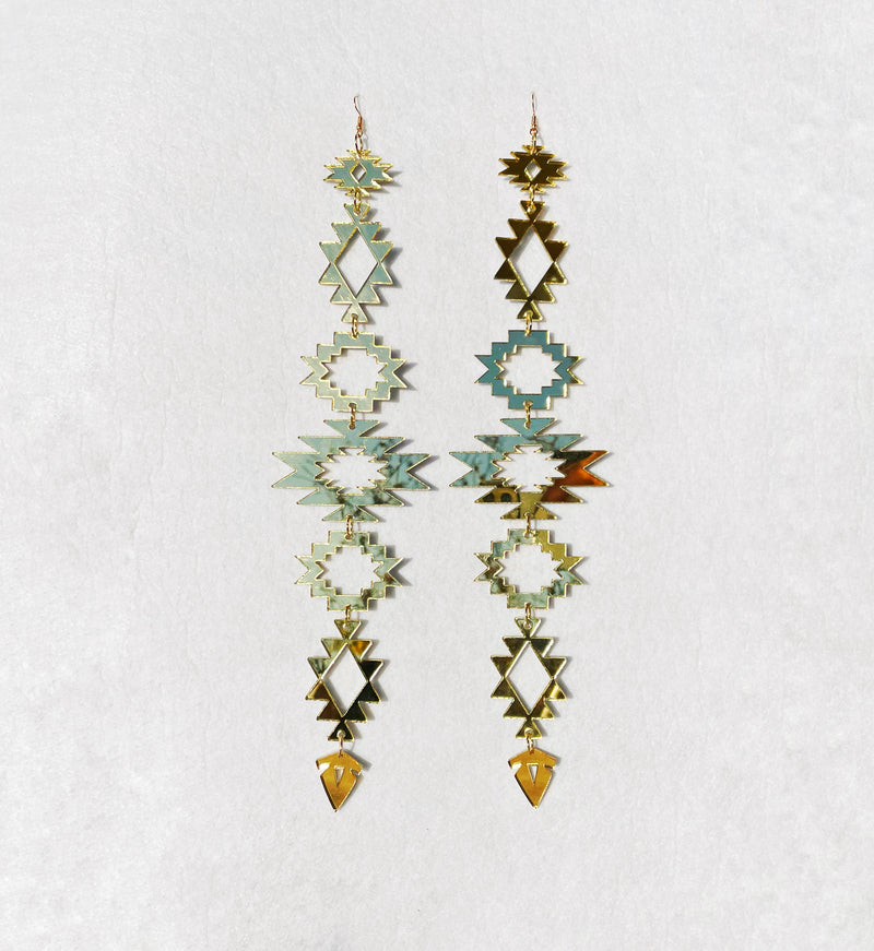 Gold Mirror XxL Aztec Drop Earrings