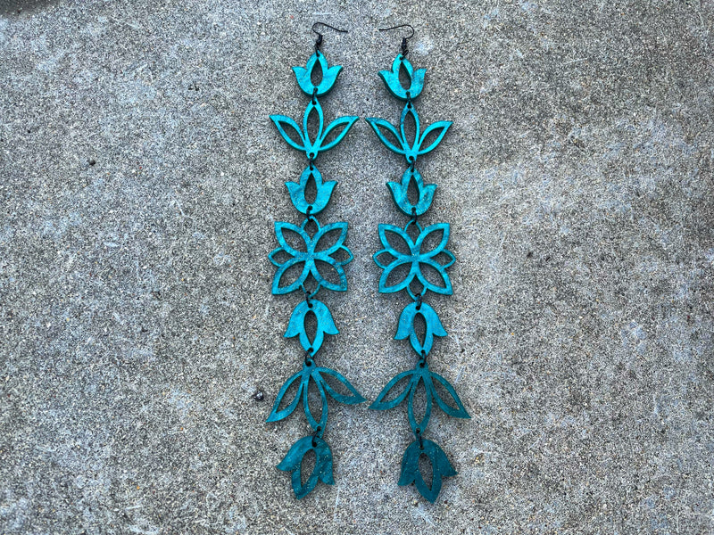 Teal Pearl XxL Floral Drop Earrings