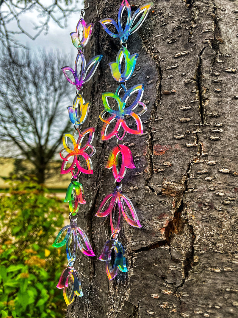 Iridescent Ink XxL Floral Drop Earrings