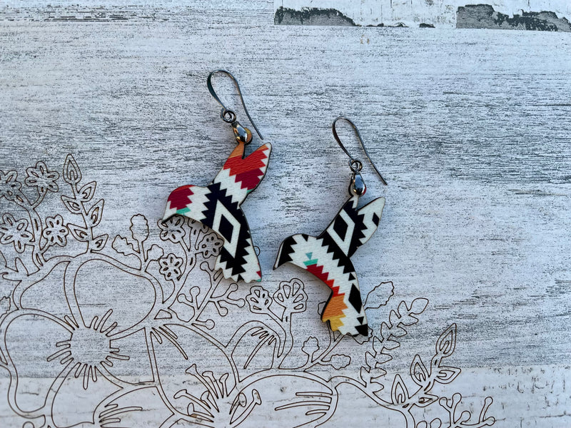 Wood Hummingbird Earrings