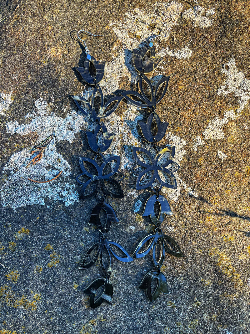 Obsidian XxL Floral Drop Earrings