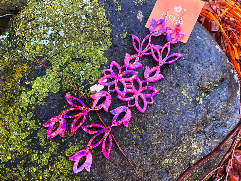 Hot pink Shell XxL Floral Drop Earrings